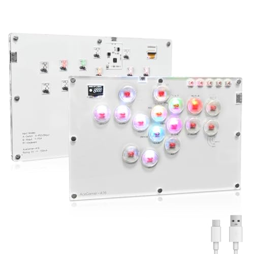 AceGamer Arcade Stick 16Keys All-Button Gamer Finger with Turbo Functions, Custom RGB, Arcade Controller Street Fight for PC/PS3/PS4/Switch/Steam Game Keyboard-Supports Hot Swap (White) - color: White-1