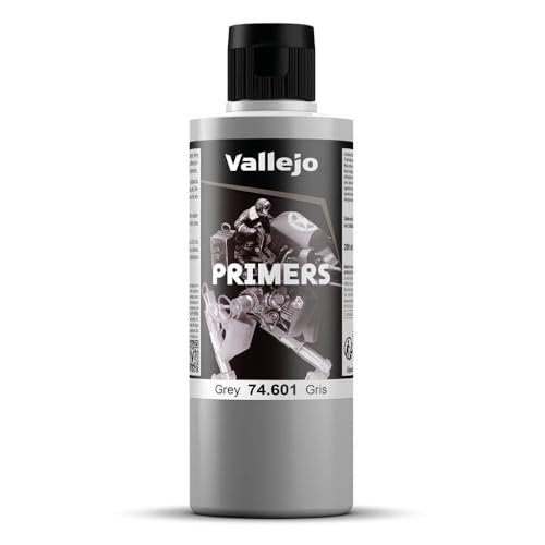 Vallejo - Surface Primer Color | Grey Acrylic Primer 200 ml (6.76 fl.oz.) | Matte Finish and Fast Drying | Perfect for Airbrushing and Great Adhesion to Figurines and Scale Models - style: Grey Primer 200 ml. (6.76 fl.oz.)