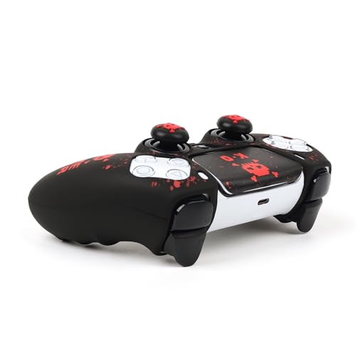 Pixelated Skull Controller Skin Cover Compatible with PS5/Playstation 5 Controller, RALAN Protector Case Customised Thumb Grip - color: Pixelated Skull Black Red
