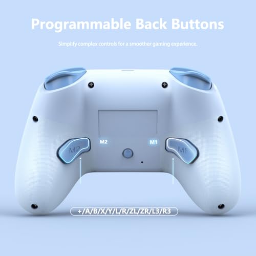 PeriphX Wireless Switch Controllers for Nintendo Switch,6-Axis Gyro,Turbo Function,7-Color RGB Lights,Compatible with Switch1/Switch2/PC (Wired)/iOS, All Functions Included with a Stylish Design and Cute Color - color: Blue