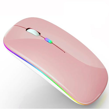PEIBO Wireless Bluetooth Mouse, 7-Color LED, Built-in Battery, Ergonomic Design, Compatible with iPad, MacBook, Windows Laptops - Rose Gold - color: Rose gold white