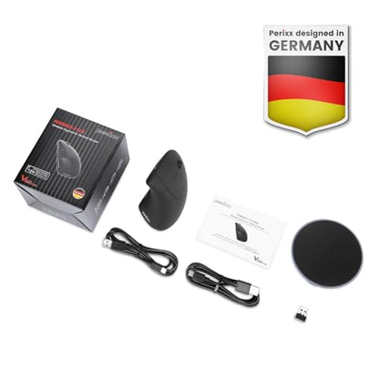 Perixx PERIMICE-713RX Wireless Rechargeable Vertical Mouse - Duo Wired and Wireless Charging Feature - Charging Pad Included - 6 Buttons Design - Black - Right-Handed Design - style: Wireless Rechargeable with Charging Pad