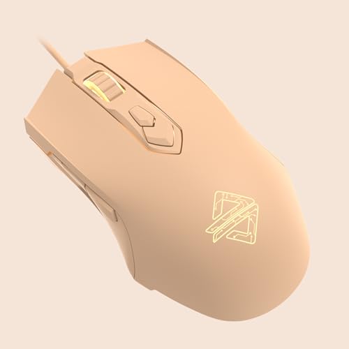 Lomiluskr AJ52 RGB Wired Gaming Mouse, 7 Programmable Buttons, Computer Mice with RGB Lighting, 200-4800 DPI Adjustable, for PC/Laptop (Milk Tea) - color: Milk Tea