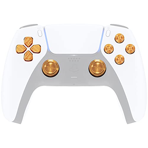 eXtremeRate PS5 컨트롤러용 골드 메탈 썸스틱 Dpad ABXY 버튼, 맞춤형 교체 알루미늄 아날로그 엄지 스틱 및 액션 버튼 및 방향 키 - 컨트롤러 없음 - color: 골드.