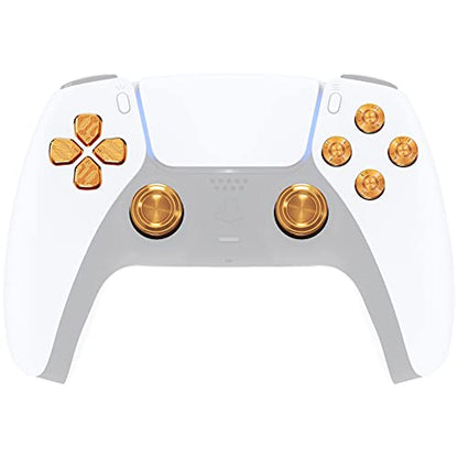 eXtremeRate PS5 컨트롤러용 골드 메탈 썸스틱 Dpad ABXY 버튼, 맞춤형 교체 알루미늄 아날로그 엄지 스틱 및 액션 버튼 및 방향 키 - 컨트롤러 없음 - color: 골드.