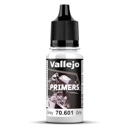 Vallejo - Surface Primer Color | Grey Acrylic Primer 18 ml (0.6 fl.oz.) | Matte Finish and Fast Drying | Perfect for Airbrushing and Great Adhesion to Figurines and Scale Models - style: Grey Primer 18 ml. (0.6 fl.oz.)