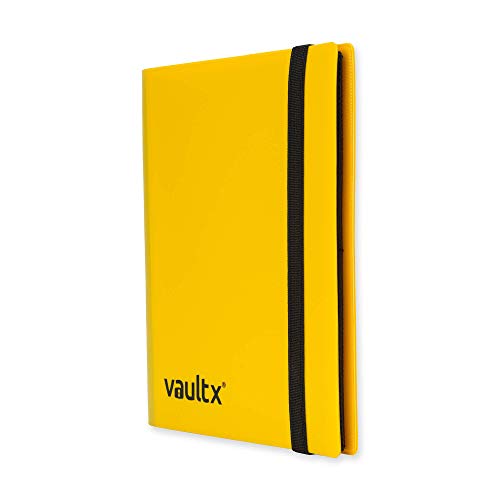 Vault X 4 Pocket Strap Trading Card Binder 160 Cards Side Loading (Yellow) | Holds 160 standard-size TCG cards in 20 side-loading 4-pocket pages. Padded, water-resistant cover. - color: Yellow