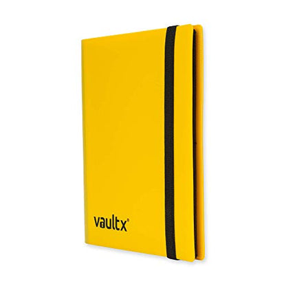 Vault X 4 Pocket Strap Trading Card Binder 160 Cards Side Loading (Yellow) | Holds 160 standard-size TCG cards in 20 side-loading 4-pocket pages. Padded, water-resistant cover. - color: Yellow