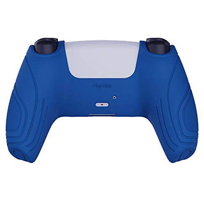 eXtremeRate PlayVital Samurai Edition Blue Anti-Slip Controller Silicone Skin for ps5, Ergonomic Soft Rubber Protective Case for ps5 Controller with Black Thumb Stick Caps - color: Blue