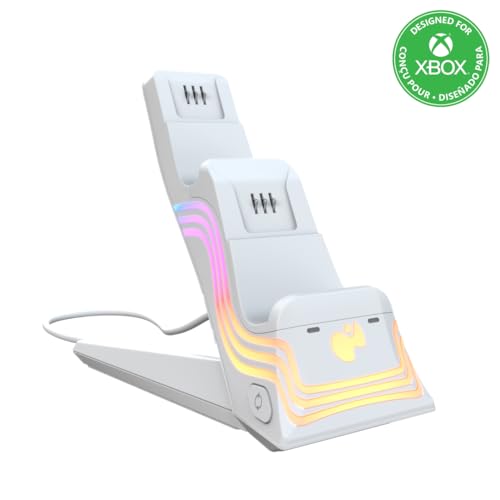 PDP Afterglow Wave Dual Charger for Xbox Series X|S, Xbox One Controllers | Customizable RGB Lighting, Charges 2 Controllers, Rechargeable 40-Hr Battery, Licensed for Xbox, White - color: White, style: Xbox
