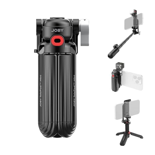 JOBY TelePod Mini Mini Selfie Stick Tripod with Bluetooth Remote | Compact Portable Phone Tripod, Extendable Hand Grip & Desktop Stand, Horizontal/Vertical Phone Holder, Dual Cold Shoe Mounts