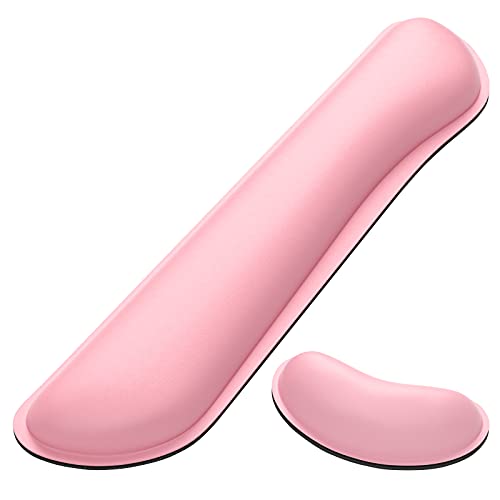 Dapesuom Keyboard Wrist Rest Set, Cute PU Leather Wrist Cushion for Computer Keyboard and Mousepad, Memory Foam Mouse Pad Rests Support with Non-Slip Base for Typing Pain Relief, Laptop, Pink - color: Pink, size: Keyboard Wrist Rest Set