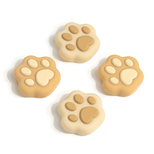 GeekShare Cat Paw Shape Thumb Grip Caps,Soft Silicone Joystick Cover Compatible with Switch/OLED/Switch Lite (Brown & Yellow) - color: Yellow Cat