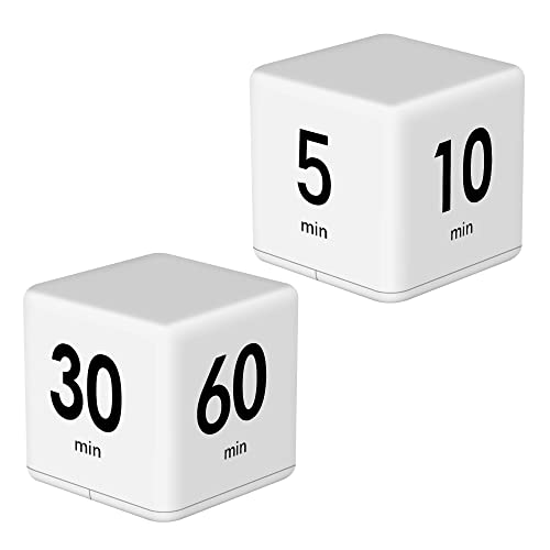 JOYIT 2 Pcs Cube Timer Set - 2.6 Inch Gravity Sensor Flip Digital Timers for Countdown and Time Management, Featuring 1-10 Minute and 15-60 Minute Settings for Kids and Adults - color: White 2pcs