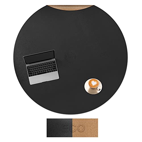 CENNBIE 42 Inches Round Table Mat - Cork Leather Table Pad (Black) | Heat & Water Resistant, Non-Slip Cork Base, Cut-to-Fit 30-42", for Dining Coffee Side Table, Indoor/Outdoor, Easy Clean - color: Black, size: 42" (Round)