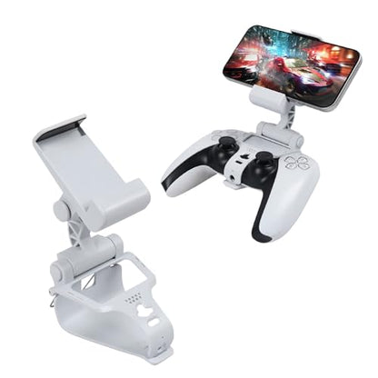 EasEasy Compatible for PS5 Controller Phone Mount Clip, Adjustable Mobile Gaming Holder Clamp for Playstation 5 Remote Controller Cell Phone Stand-White - color: White