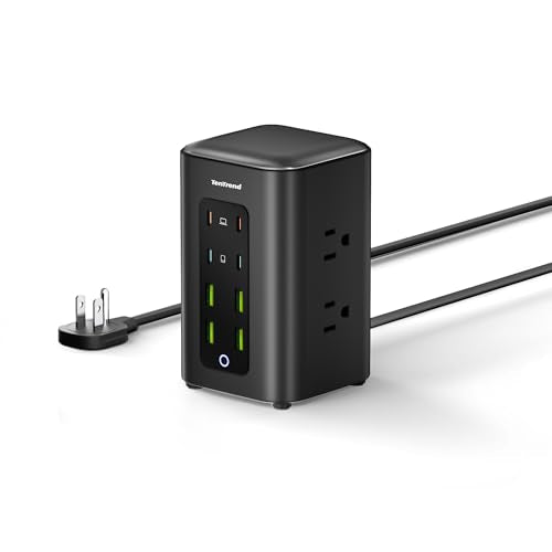 TenTrend Power Strip Tower, 350W Total Fast Charging Station for Multiple Devices, 5FT Extension Cord Tower with 6 Outlets 8 USB(4 USB C), 2000J Surge Protector for Home Office, Dorm Essentials - color: Black/Green, size: 5FT