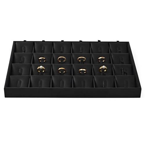 Oirlv Leather Ring Display Tray Black | Cushioned Holders Protect Rings, Perfect for Collection Display - style: P01707