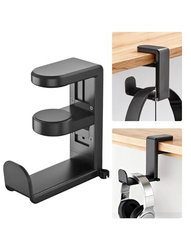 Headphone Hook，Headphone Stand，PC Gaming Headset Holder for Desk，Desk Headphone Hanger，Desk Hook with 360-Degree Adjustable Rotation - color: Black