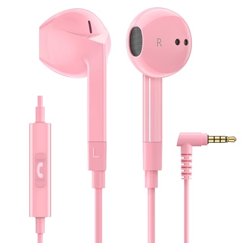 LUDOS FEROX Wired Earbuds in-Ear Headphones, 5 Year Warranty, Earphones with Microphone, Noise Isolation Corded for 3.5mm Jack Ear Buds for iPhone, Samsung, Laptop, Kids, School Students - Pink - color: Pink, style: 3.5 mm