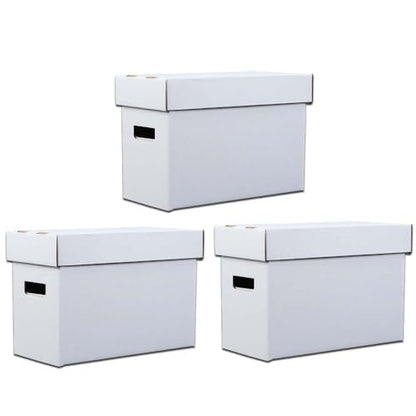 CROSSDESIGN Comic Book Storage Boxes 3 Pack, Corrugated Cardboard Moving Organizer with Handles & Collapsible Lids, Holds 150-175 Comics, 15.8" x 11.42" x 8" | Organizer with Handles & Collapsible Lids, Holds 150-175 Comics, 15.8" x 11.42" x 8" - size: 3