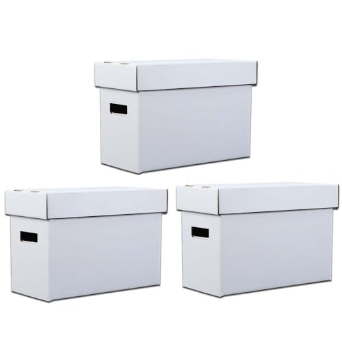 CROSSDESIGN Comic Book Storage Boxes 3 Pack, Corrugated Cardboard Moving Organizer with Handles & Collapsible Lids, Holds 150-175 Comics, 15.8" x 11.42" x 8" | Organizer with Handles & Collapsible Lids, Holds 150-175 Comics, 15.8" x 11.42" x 8" - size: 3