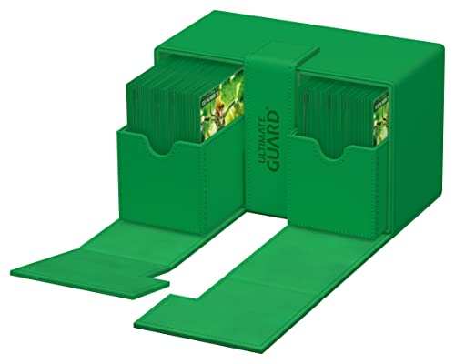 Ultimate Guard Twin Flip'n'Tray 160+, Deck Case for 160 Double-Sleeved TCG Cards + Dice Tray, Green, Independent Magnetic Closure & Microfiber Inner Lining - color: Green, size: 160+