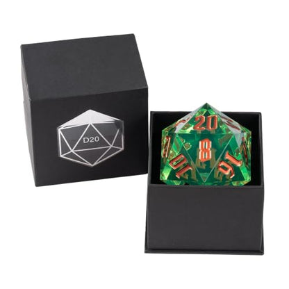 55mm 20 Sided DND Dice, Giant D20 D&D Polyhedral Dice Large D20 with Die Gift Box for D&D, RPG Table Games (Transparent Green) - color: Transparent Green Gold Number