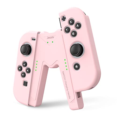JINGDU Switch Joy-Con Charging Grip Compatible with Nintendo Switch & OLED Model, V-Shaped Pink Gaming Charger with Indicators - color: Pink