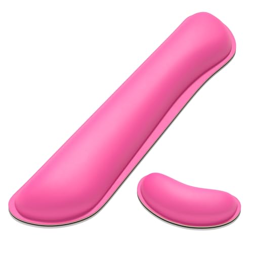 Dapesuom Keyboard Wrist Rest Set, Cute PU Leather Wrist Cushion for Computer Keyboard and Mousepad, Memory Foam Mouse Pad Rests Support with Non-Slip Base for Typing Pain Relief, Laptop, Hot Pink - color: Hot Pink, size: Keyboard Wrist Rest Set