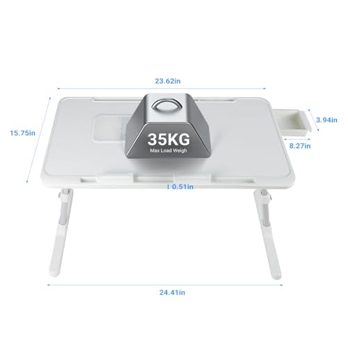 Adjustable Laptop Lap Desk with Cooling Fan USB Light for Adults 60x40cm,White - color: White,60*40cm