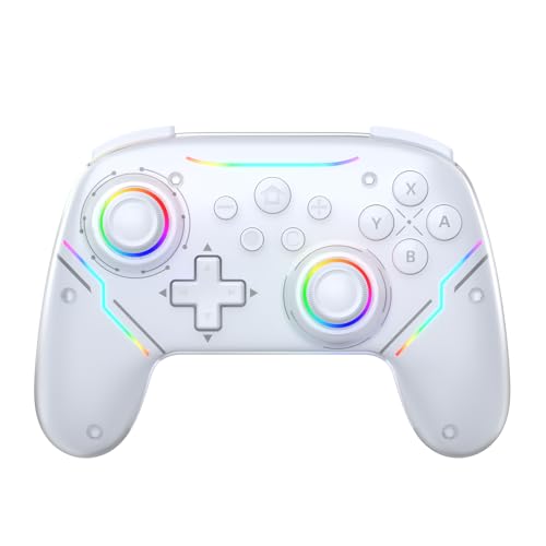 JDDWIN Wireless Pro Controller for Switch 2 with 9-Axis Motion Sensing,C Button,Hall Effect Joysticks, Wake-up/ RGB Light/FunctionTurbo/Marco/Programmable/Dual Vibration,3.5mm Audio Jack Gamepad forSwitch/Lite/OLED/PC (White)