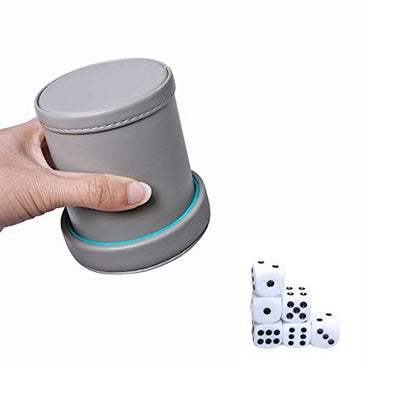 Leatherette Dice Cup with Lid, Felt-Lined Dice Shaker Includes 6 Dot Dice for Yahtzee Bar Party Dice Games, 1 Pack - color: Lakeblue