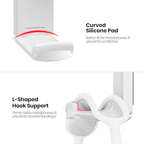Sticky Headphone Stand Controller Holder - EURPMASK Upgraded Adhesive Gaming Headset Hook, Headphone Holder for Desk with Soft Rubber Pads, Universal PC Gaming Accessory Controller Headset Stand,White - color: White