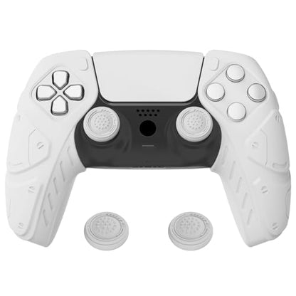 PlayVital Mecha Edition White Ergonomic Soft Controller Silicone Case Grips for PS5, Rubber Protector Skins with Thumbstick Caps for PS5 Controller - Compatible with Charging Station - color: White