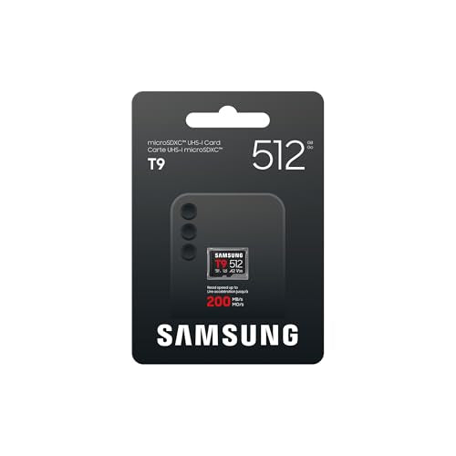 Samsung microSDXC T9 512GB Memory Card, Transfer Speeds Up to 200MB/s | microSD made for Avid Gamers & Professional Creators (MB-MH512T/AM) - size: 512GB