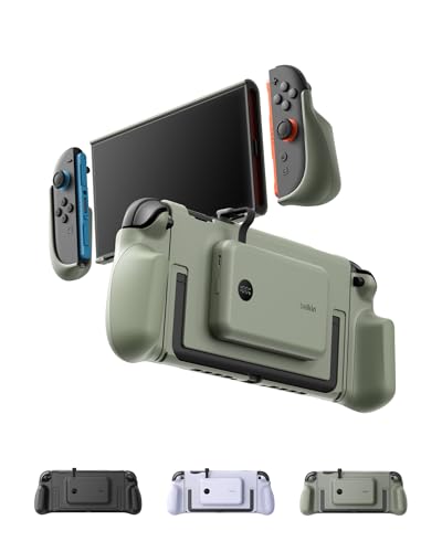 Belkin Nintendo Switch 2 Case Grip, 30W 10000mAh Magnetically Attachable Power Bank with Digital Display, Dockable, Quick-Release, Kickstand Compatible Ergonomic Non-Slip Protective Travel Case - color: Olive, style: Charging Grip
