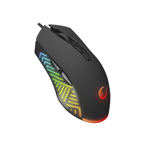 Rampage Spear V2 Black Wired Gaming Mouse with RGB Lighting – 12800 DPI, 7 Programmable Buttons, Lightweight Ergonomic Gaming Mouse for PC/Mac/Laptop Gamers - color: Black