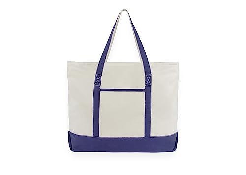 Extra Large Heavy Duty Canvas Tote Bag - 22 Inches Wide, Zipper Top, Sturdy, Double Stitched, 100% Cotton, Reusable, Washable - Perfect for Picnic, Grocery, Beach, and Shopping Bag (Navy Blue) - color: Navy Blue