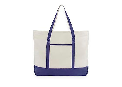 Extra Large Heavy Duty Canvas Tote Bag - 22 Inches Wide, Zipper Top, Sturdy, Double Stitched, 100% Cotton, Reusable, Washable - Perfect for Picnic, Grocery, Beach, and Shopping Bag (Navy Blue) - color: Navy Blue