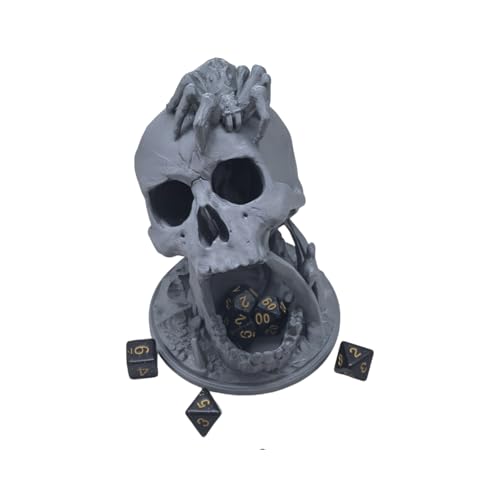 Skull Dice Tower Dungeons and Dragons RPG abletop Roleplaying Game Jail D&D (Random 7PCS D20 Dice Set Included) Silver - color: Silver
