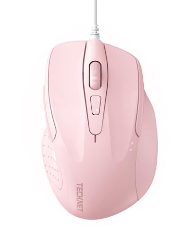 TECKNET Wired Mouse, 6-Button Corded with 4 Adjustable DPI, Optical Ergonomic Design, 5FT Cord for Laptop, Chromebook, PC, Desktop, Mac, Notebook - Pink - color: Pink