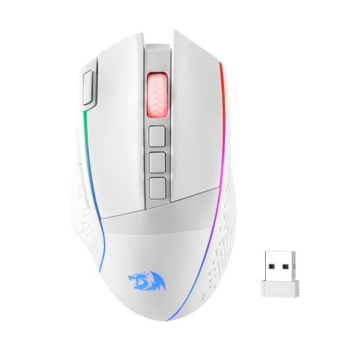 Redragon M991 3-Mode Wireless RGB Gaming Mouse 26000 DPI Remapping Keys | Cable-Free 0 Delay, Smooth Precise Tracking, Rapid-Fire Macro Keybinds, Vibing Backlight, Ergonomic Grip Body Comfort - color: White, style: M991