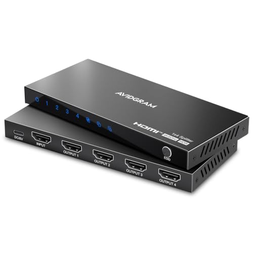 HDMI Splitter 1 in 4 Out 4K 60Hz 4:4:4, AVIDGRAM HDMI 4 Port Splitter with Copy, Downscaler, and Auto Mode for Four Identical Display Support 1080p 120Hz HDCP 2.2 HDR10 18Gbps 3D (Mirror Only) - size: 4K 60Hz HDMI Splitter 1 in 4 Out