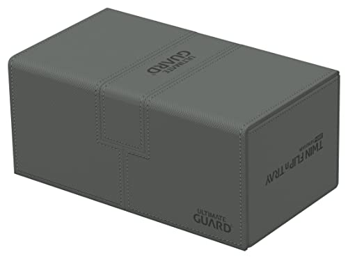 Ultimate Guard Twin Flip'n'Tray 200+, Deck Case for 200 Double-Sleeved TCG Cards + Dice Tray, Grey, Independent Magnetic Closure & Microfiber Inner Lining - color: Grey
