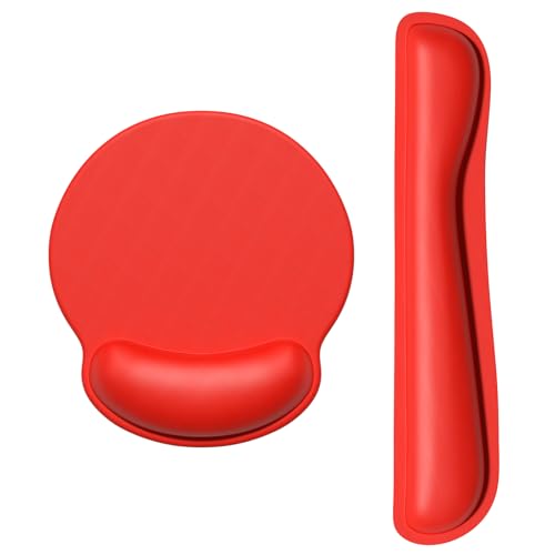 Dapesuom Keyboard Wrist Rest and Mouse Pad with Wrist Support, Cute Memory Foam Cushion for Keyboard and Mouse Set, Ergonomic Desktop Pad Rests with Non Slip Base for Easy Typing & Pain Relief, Red - color: A-red