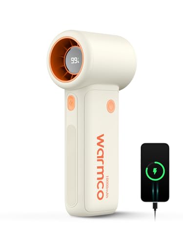 Warmco 10000mAh Portable Handheld Fan, [36H Long Runtime] USB Rechargeable Personal Mini Turbo Fan With 5 Speeds & LED Display for Travel Outdoor, Gift for Men and Women White - color: Cloud