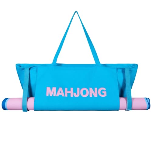 Abbylike 28x9 Inches Mahjong Bag for Rolled Mat Tiles Racks Pushers Accessories Empty Mahjong Tote Bag with Zipper Closure Outer Pockets Lining Large Capacity(Blue,Canvas) - color: Blue