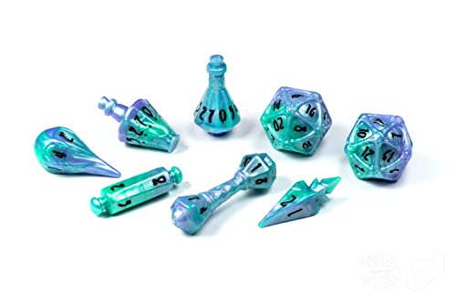 PolyHero Wizard Dice Set – Aether Mist | Polyheadral Shaped Dice for D&D & RPG - Role Playing Games | 8-Piece Themed Set, Unique Gift for Tabletop Gamers - color: Aether Mist
