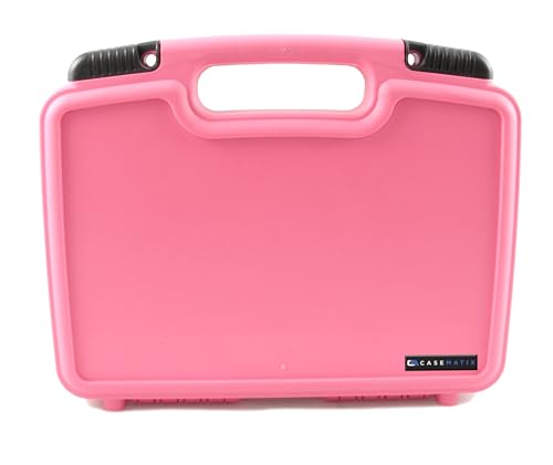 CASEMATIX Miniature Storage Hard Shell Miniature Figure Case - 30 Slot Figurine Minature Carrying Case with Customizable Foam for Large Miniatures for Warhammer 40k, DND and More, Pink Shell